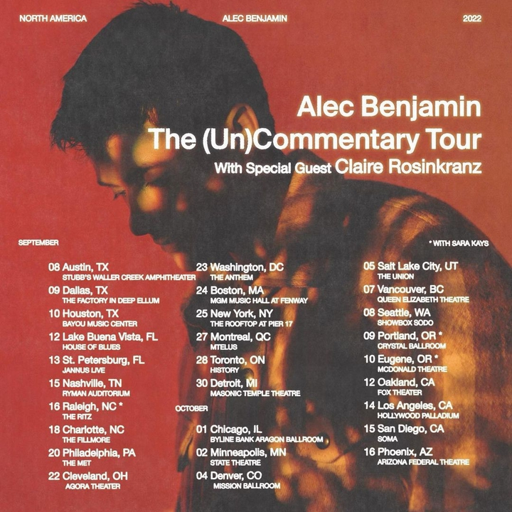 Alec Benjamin Tour Locations